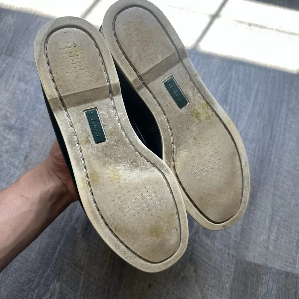 LL Bean Casco Bay Blue Leather Moc Toe Boat Shoes Loafers Mens Size 7.5